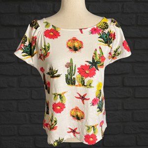 Eva Franco Anthropologie Cactus T-Shirt Short Flutter Sleeve Size XS Cacti Boho